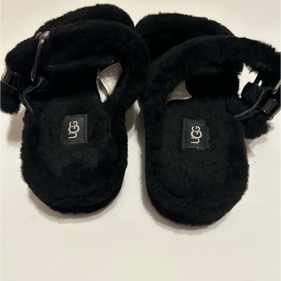 UGG Fuzz Yeah Black Furry Comfy Slipper Slide Slip on Sandal with buckle Size 7 - Picture 7 of 8